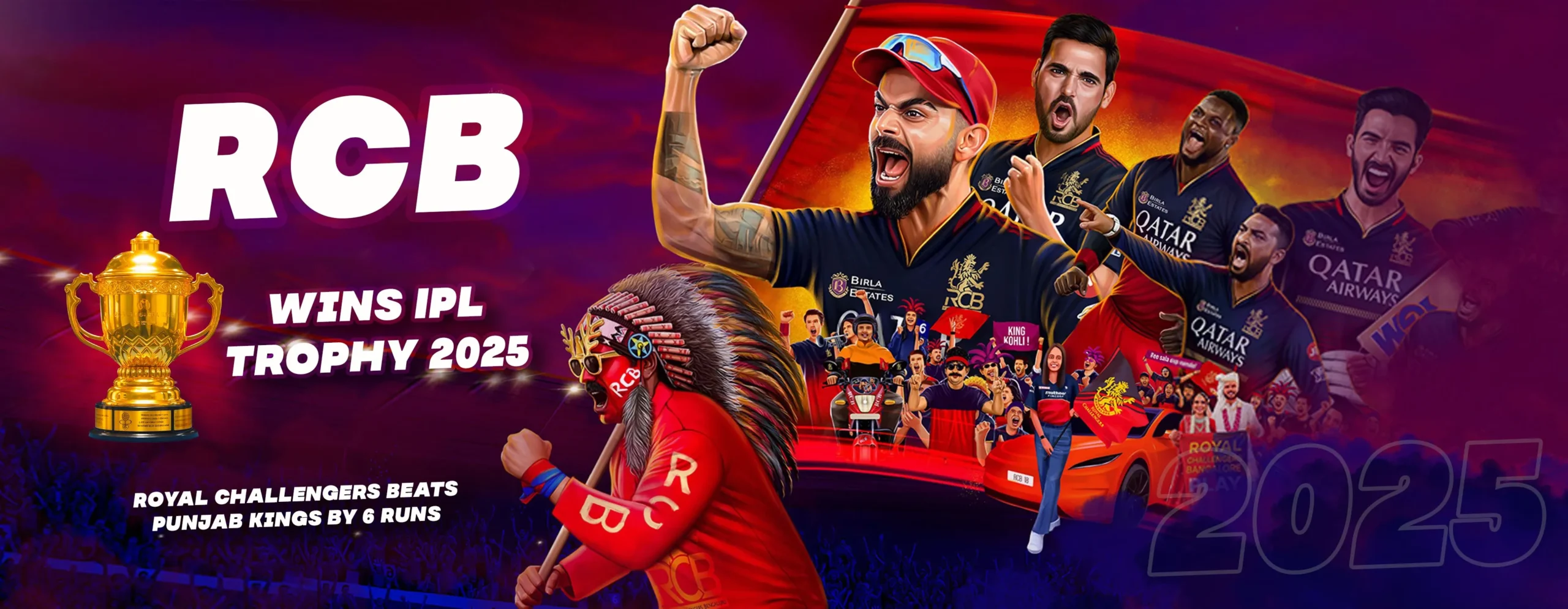 RCB Wins IPL Trophy 2025: Royal Challengers Beat Punjab Kings by 6 Runs